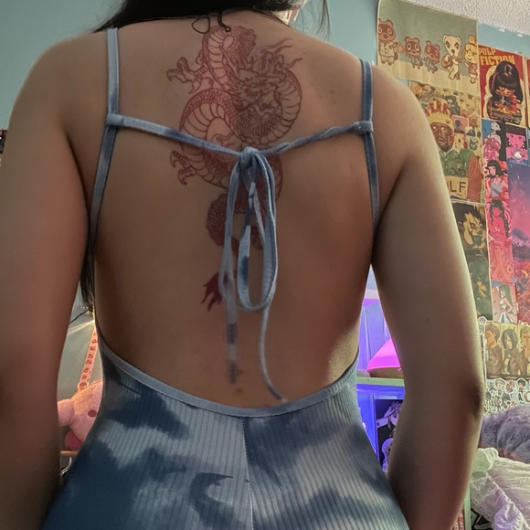 rave style baby blue tie dye play suit, open back. - Picture 2 of 4